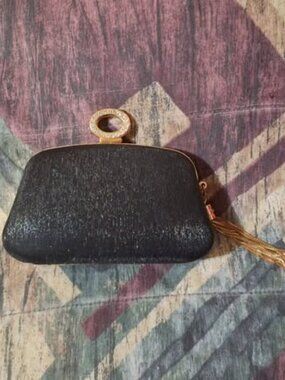 Black Glitter Evening Clutch – Gold Frame Formal Bag